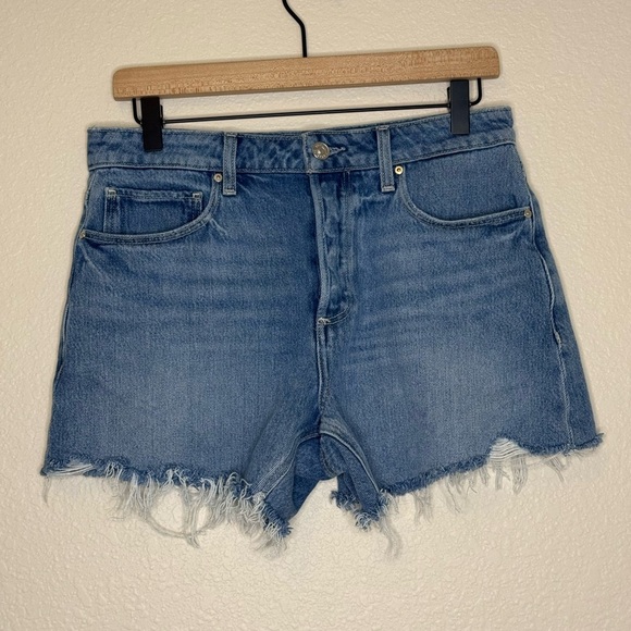 PAIGE Pants - PAIGE Noella High Rise Denim Shorts 27 Petite Raw Hem Button Fly Serine